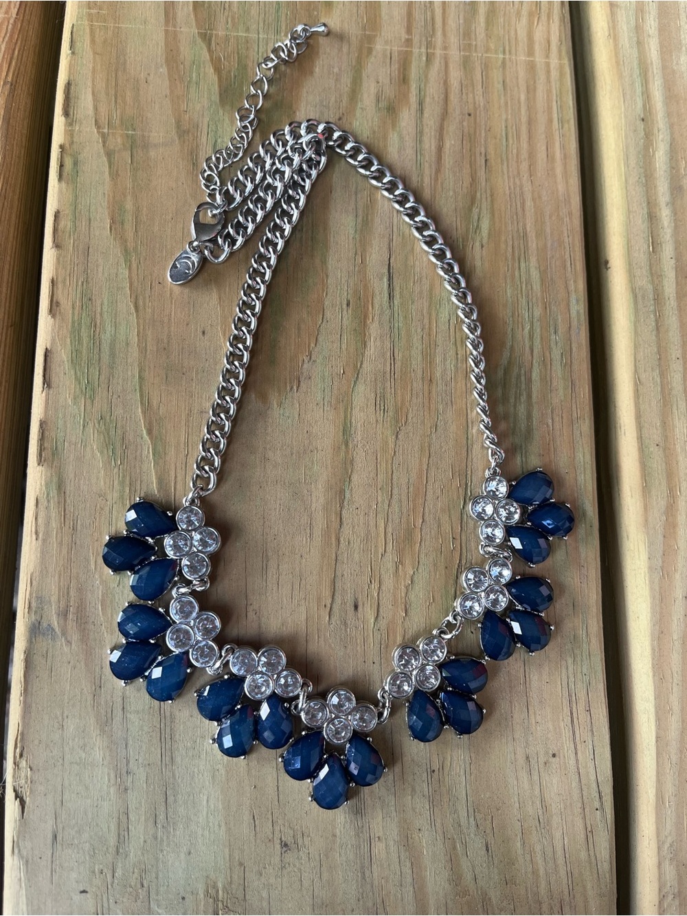 Charming Charlie Navy Blue Teardrop Crystal Necklace